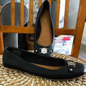 Nautica Pembina flats shoes Size 7.5  faux leather ballet flats in navy blue